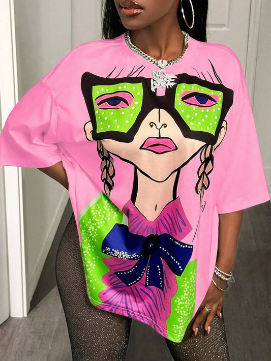 BamGleam Oversized T-shirt Loose Casual Hip-Hop Style Graphic Printed Women T-Shirt Summer Fashion Y2k Ladies Clothes Female Tee