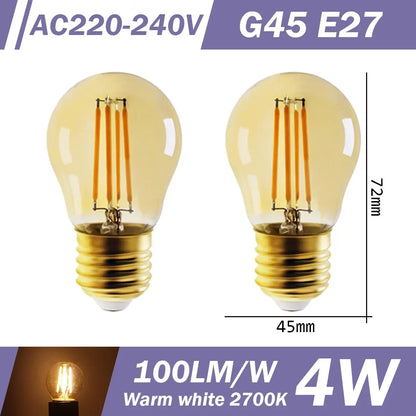 2PCS LED Filament Bulb E14 E27 C35 C35T ST64 G80 A60 220V 4W 9W Warm White Glass 360 Degree Edison Retro Candle Light Blubs