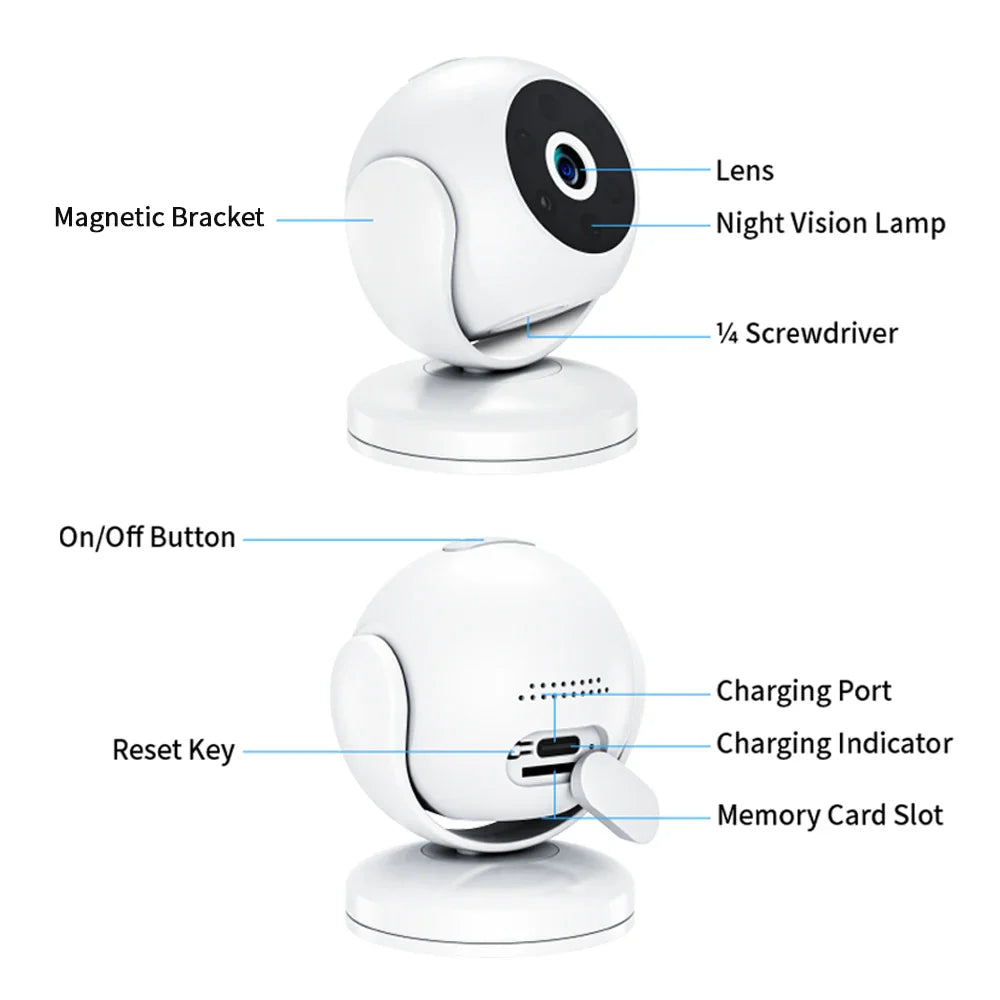 1080P Smart WiFi Camera Mini Wireless Security Camera Indoor Outdoor Wireless Camera 170° Wide Angle Lens Built-in Battery Night