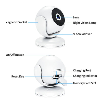 1080P Smart WiFi Camera Mini Wireless Security Camera Indoor Outdoor Wireless Camera 170° Wide Angle Lens Built-in Battery Night