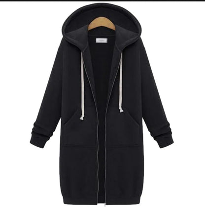 Autumn Winter Women's Hooded Long Sleeve Mid-Length Sweatshirt Fleece Jacket Comfortable Casual Style Polyester Fabric