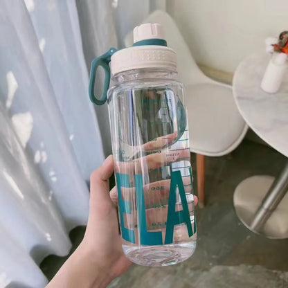 0.6L/0.8L/1L Large Capacity Water Bottles Leak Proof Lightweight Clear Drink Bottle with Handle Strap Plastic Sports Shaker Cup
