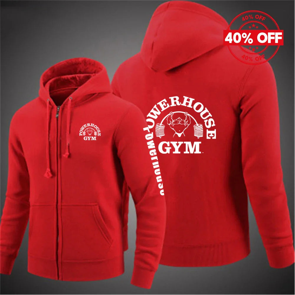 2025 Spring And Autumn Man's Loose Comfortable Versatile Hoodies Coat Powerhouse Gym Logo Logo Print Zipper Hooded Slim Jacket
