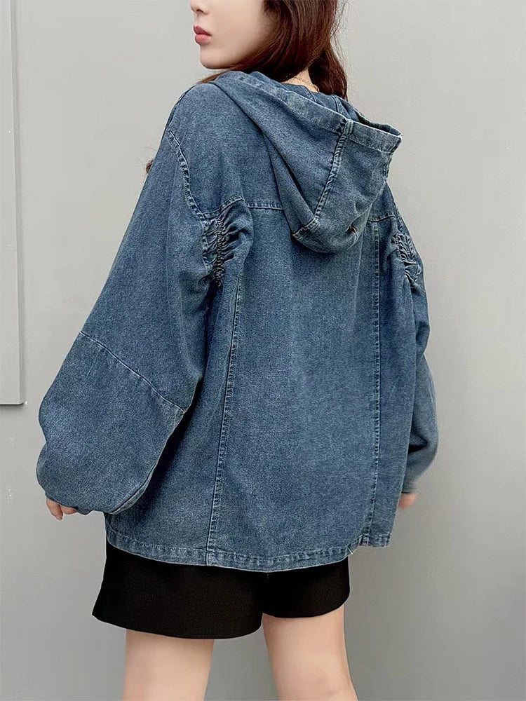 Amax LuluE Designer Winter Fashion Clothes Womens Loose Hooded Denim Hoodies Ladies Classic Oversized Vintage Casual Sweatshirts