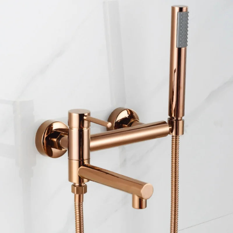 Bathroom Bathtub Shower Faucet with Swivel Tub Spout and Handhold Shower Brass Wall Mounted Hot Cold Water Mixer Bath Tap
