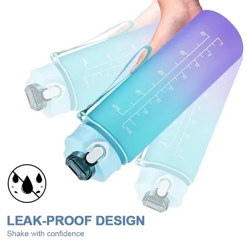 900ML/1000ML Gradient Sports Water Bottle with Time Scale BPA Free Straw Mug Portable Fitness Cup for Kids Outdoor Use