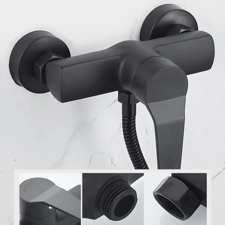 Black Wall-Mounted Shower Mixer Faucet - Single Handle Hot/Cold Water Control Valve for Household Bathroom Accessories