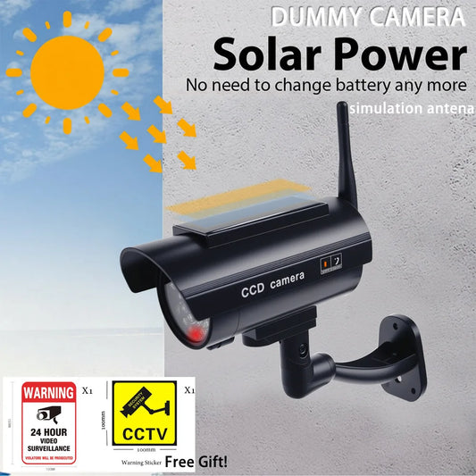 Dummy Camera With Antena Solar Powered Waterproof Fake Camera Red Flashing Led Scare The Thief Home Surveillance Security System