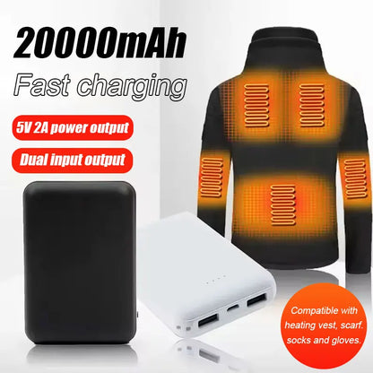 20000mAh Power Bank Portable USB Charger Fast Charging External Battery Pack Heating Vest Jacket Scarf Socks Glove Equipment New