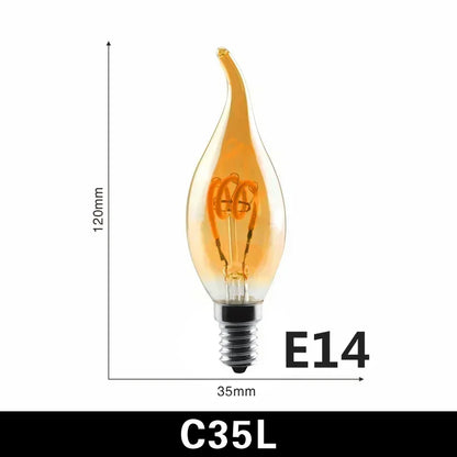 2-10pcs Retro LED Spiral Filament Light Bulb E14 E27 4W 220V Warm Yellow C35 A60 ST64 T185 T225 G80 G95 G125 Vintage Edison Lamp