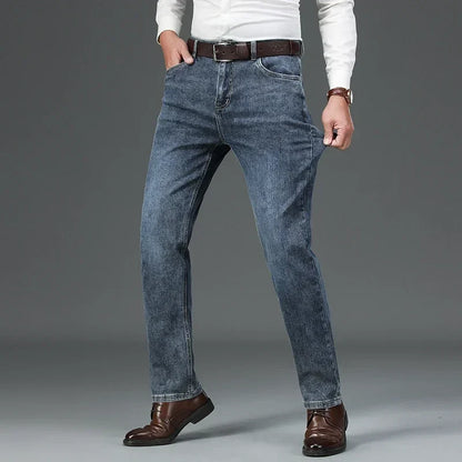 2023 Spring Autumn New Quality Clothes Men's High Waist Fit Straight Jeans Classic Vintage Business Casual Cotton Trousers Pants