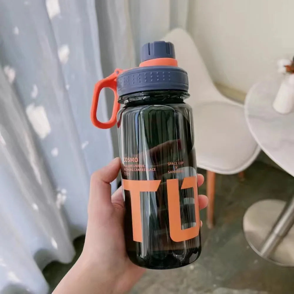 0.6L/0.8L/1L Large Capacity Water Bottles Leak Proof Lightweight Clear Drink Bottle with Handle Strap Plastic Sports Shaker Cup