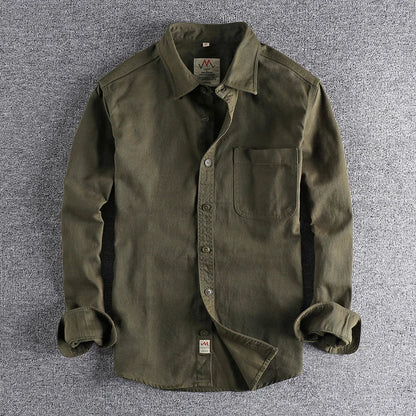 Coarse twill cotton wash-and-wear long-sleeved shirt man-n simple trend pocket spring and autumn casual shirt