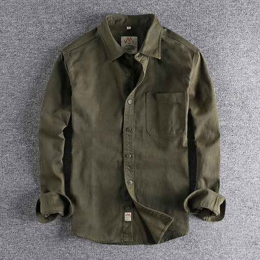 Coarse twill cotton wash-and-wear long-sleeved shirt man-n simple trend pocket spring and autumn casual shirt
