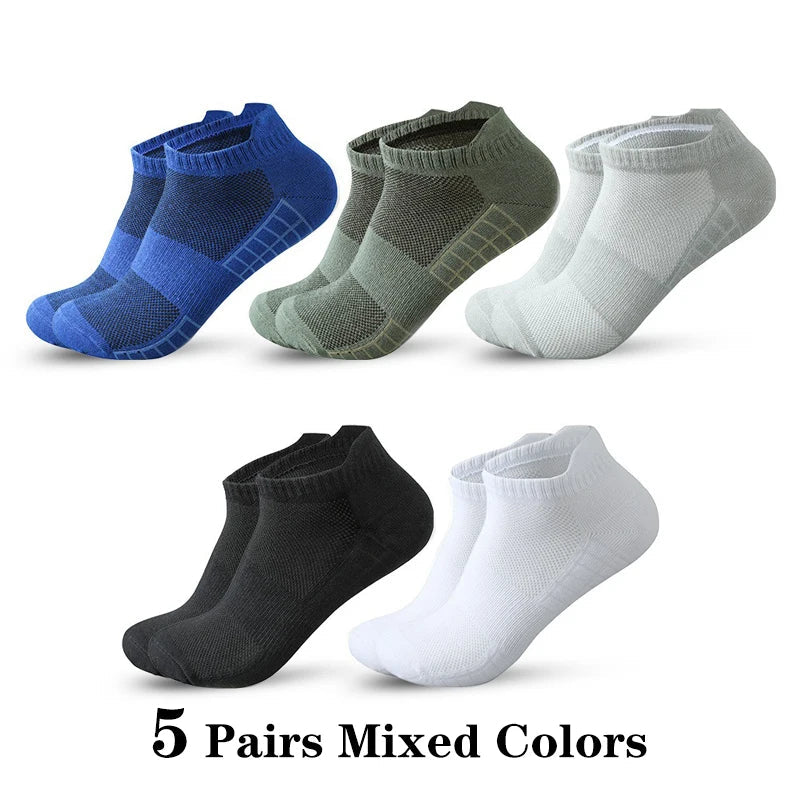5 Pairs Short Socks Men Sports Running Socks Man Athletic Fitness Comfortable Mesh Casual Breathable Ankle Socks Black EU 38-45