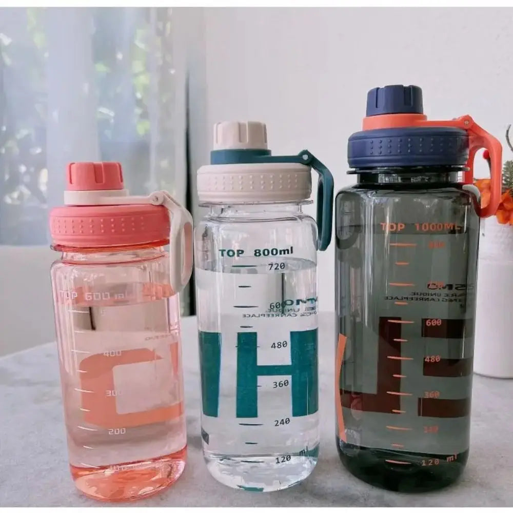 0.6L/0.8L/1L Large Capacity Water Bottles Leak Proof Lightweight Clear Drink Bottle with Handle Strap Plastic Sports Shaker Cup