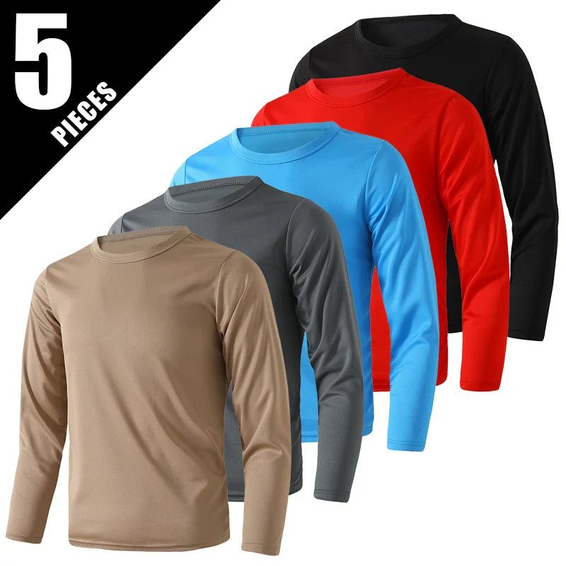 1/5 Set Of 2026 Spring/Summer New Item Youth Solid Color Sports Quick Drying Long Sleeved Casual T-shirt For 13-16 Year Old Boys
