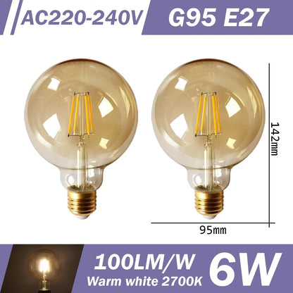 2PCS LED Filament Bulb E14 E27 C35 C35T ST64 G80 A60 220V 4W 9W Warm White Glass 360 Degree Edison Retro Candle Light Blubs