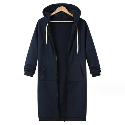 Autumn Winter Women's Hooded Long Sleeve Mid-Length Sweatshirt Fleece Jacket Comfortable Casual Style Polyester Fabric