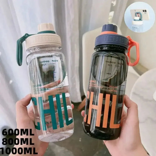 0.6L/0.8L/1L Large Capacity Water Bottles Leak Proof Lightweight Clear Drink Bottle with Handle Strap Plastic Sports Shaker Cup