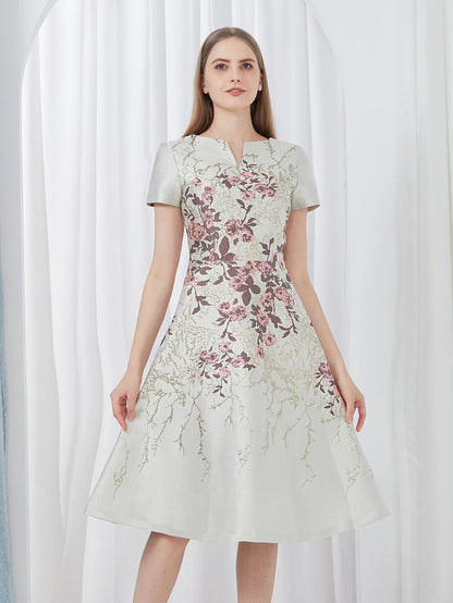 DEVCHATA Elegant Flower Jacquard Dress New Luxury Summer Boho Floral Fashion Party Clothing Mid-Calf Ball Gown Casual Vestidos