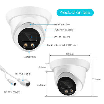 ASECAM 4K Security CCTV Camera System Kit 8MP Face Detect Audio NVR POE AI Outdoor Home Video Surveillance Camera Xmeye