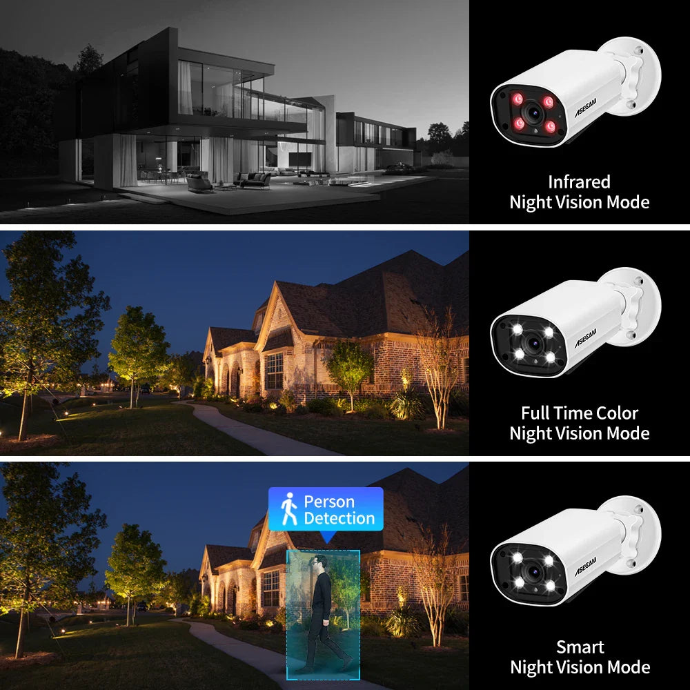 ASECAM 8MP POE IP Camera 4K 15fps Outdoor Hunman Detection CCTV 4MP Audio Onvif Dual Light Video Surveillance Security