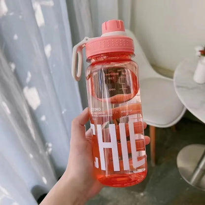 0.6L/0.8L/1L Large Capacity Water Bottles Leak Proof Lightweight Clear Drink Bottle with Handle Strap Plastic Sports Shaker Cup
