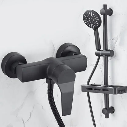 Black Wall-Mounted Shower Mixer Faucet - Single Handle Hot/Cold Water Control Valve for Household Bathroom Accessories
