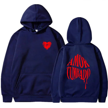 2024 Red Heart Print Hoodies Men's Spring Autumn Sweater New Fashion Black Tops Funny Loose Male Clothing Fashion Casual Clothes