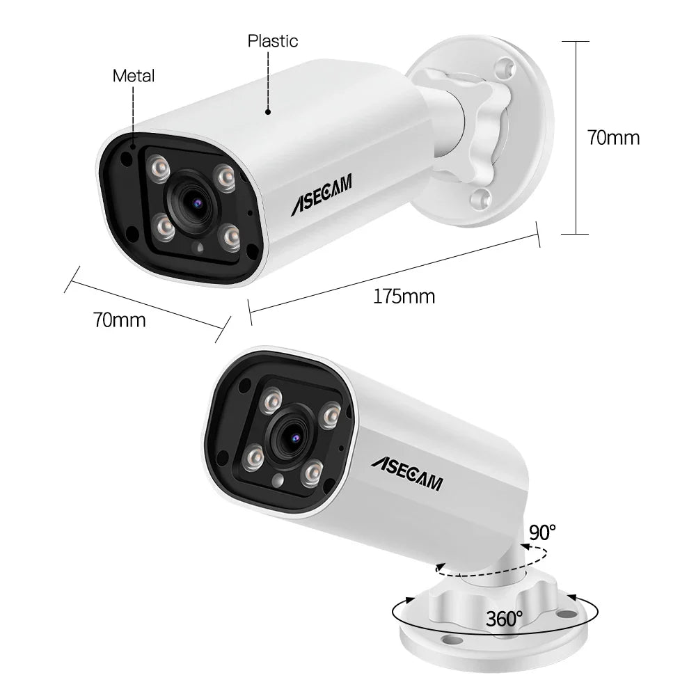 ASECAM 8MP POE IP Camera 4K 15fps Outdoor Hunman Detection CCTV 4MP Audio Onvif Dual Light Video Surveillance Security