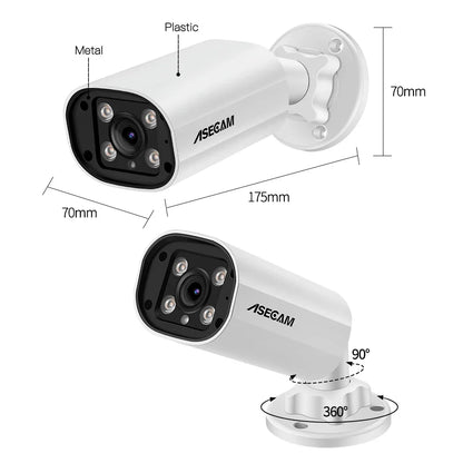 ASECAM 8MP POE IP Camera 4K 15fps Outdoor Hunman Detection CCTV 4MP Audio Onvif Dual Light Video Surveillance Security