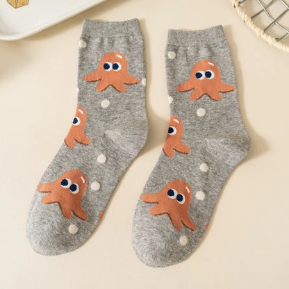 1/5 Pairs Burger Fries Fried Egg Donut Cute Cartoon Anime Breathable Fashion Mid-Calf Socks Unisex