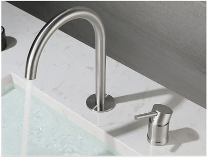 304 Stainless Steel Widespread Bathroom Basin Faucet Hot and Cold Mixed Water Wash Basin Faucet Deck Mounted Nickel /Black