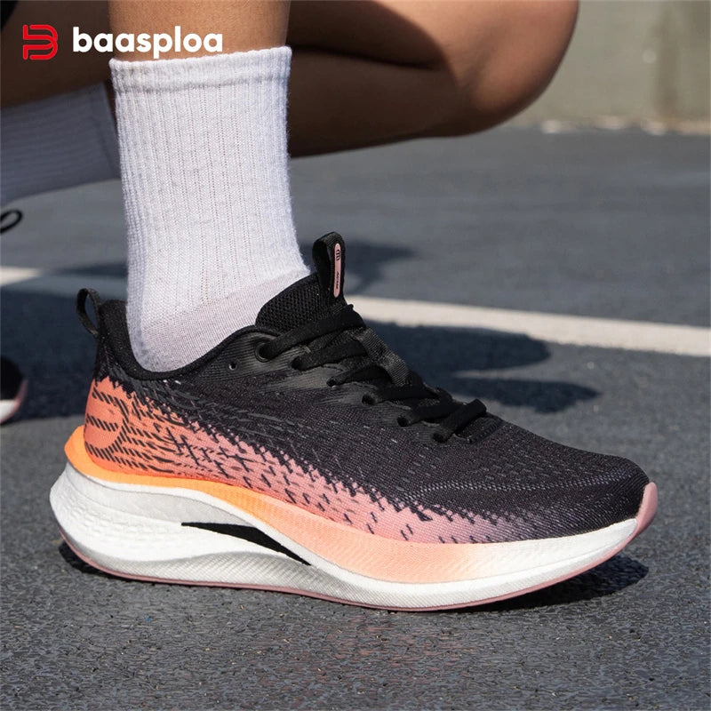 Baasploa New Running Shoes Women Lightweight Breathable Non-slip Sneakers Female Outdoor Carbon Plate Professional Sports Shoes