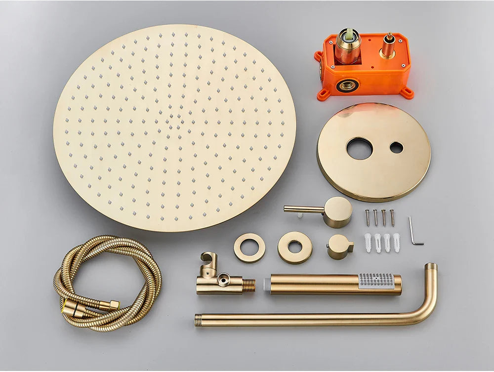 Brushed Gold Shower Faucet Embedded In 2 Ways Shower Mixers Wall Mounted Rainfall Bathroom Shower Tap Stainless Steel Head