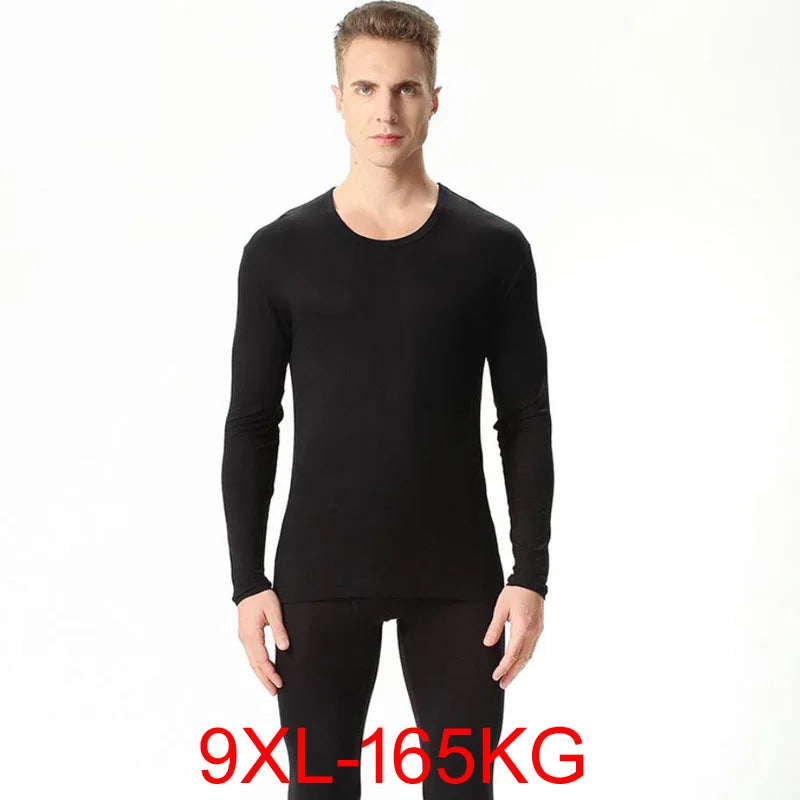 Autumn spring men's plus size Thin thermal underwear sets Large size bottoming shirt  modal underwear suit 7xl 8xl 9xl