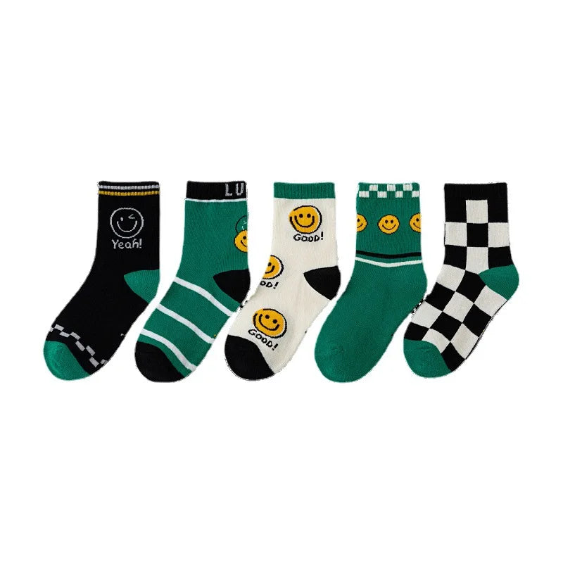 5pairs/Lot Autumn Winter Girls Cotton Socks Child Student Socks Smile Boys New Fashion Multi-Color Warmer Baby Kids Sport Socks