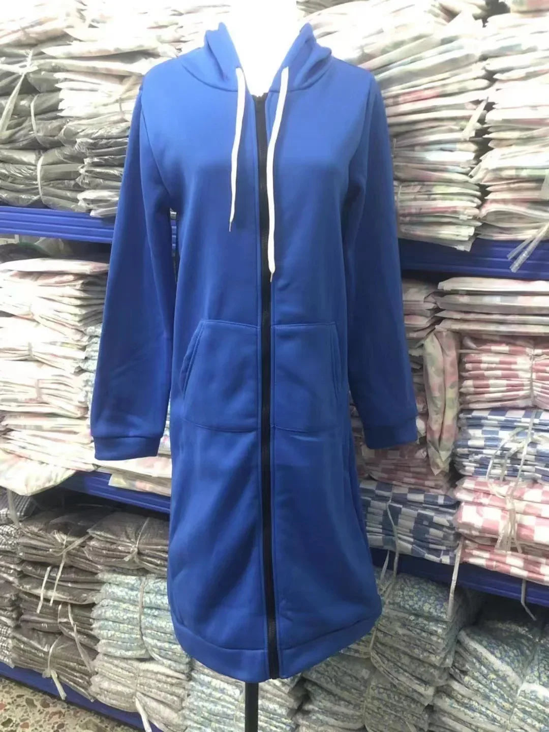 Autumn Winter Women's Hooded Long Sleeve Mid-Length Sweatshirt Fleece Jacket Comfortable Casual Style Polyester Fabric