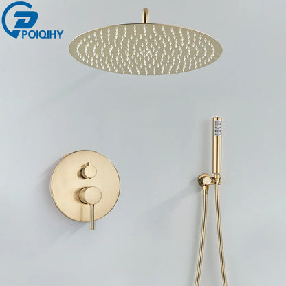 Brushed Gold Shower Faucet Embedded In 2 Ways Shower Mixers Wall Mounted Rainfall Bathroom Shower Tap Stainless Steel Head