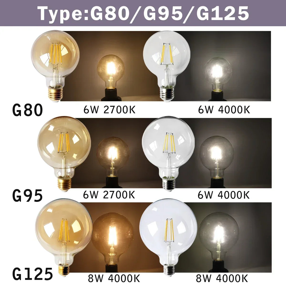 2PCS LED Filament Bulb E14 E27 C35 C35T ST64 G80 A60 220V 4W 9W Warm White Glass 360 Degree Edison Retro Candle Light Blubs