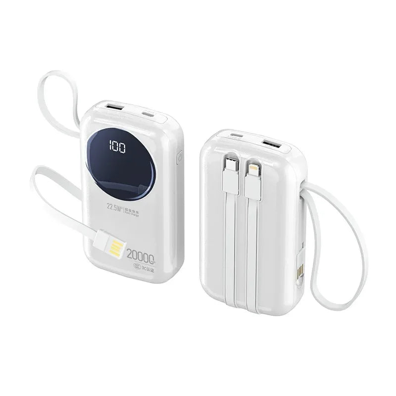 2025 New CCC Certified Power Bank – 22.5W Super Fast Charging with Built-in Cables 20000mAh  Charger Customizable R37C