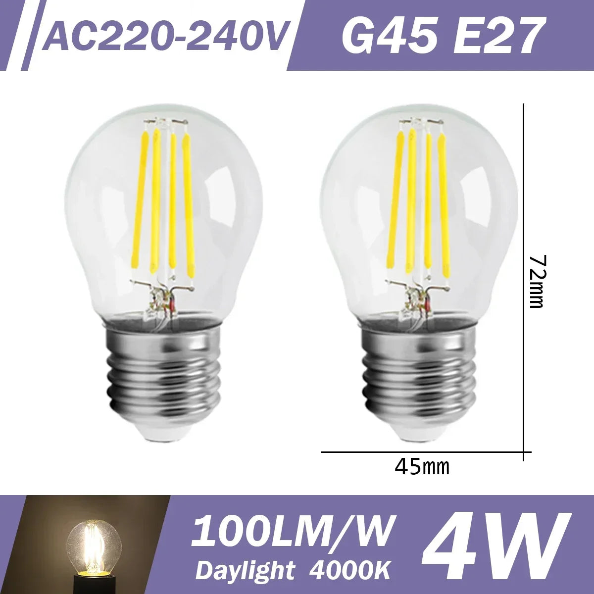2PCS LED Filament Bulb E14 E27 C35 C35T ST64 G80 A60 220V 4W 9W Warm White Glass 360 Degree Edison Retro Candle Light Blubs