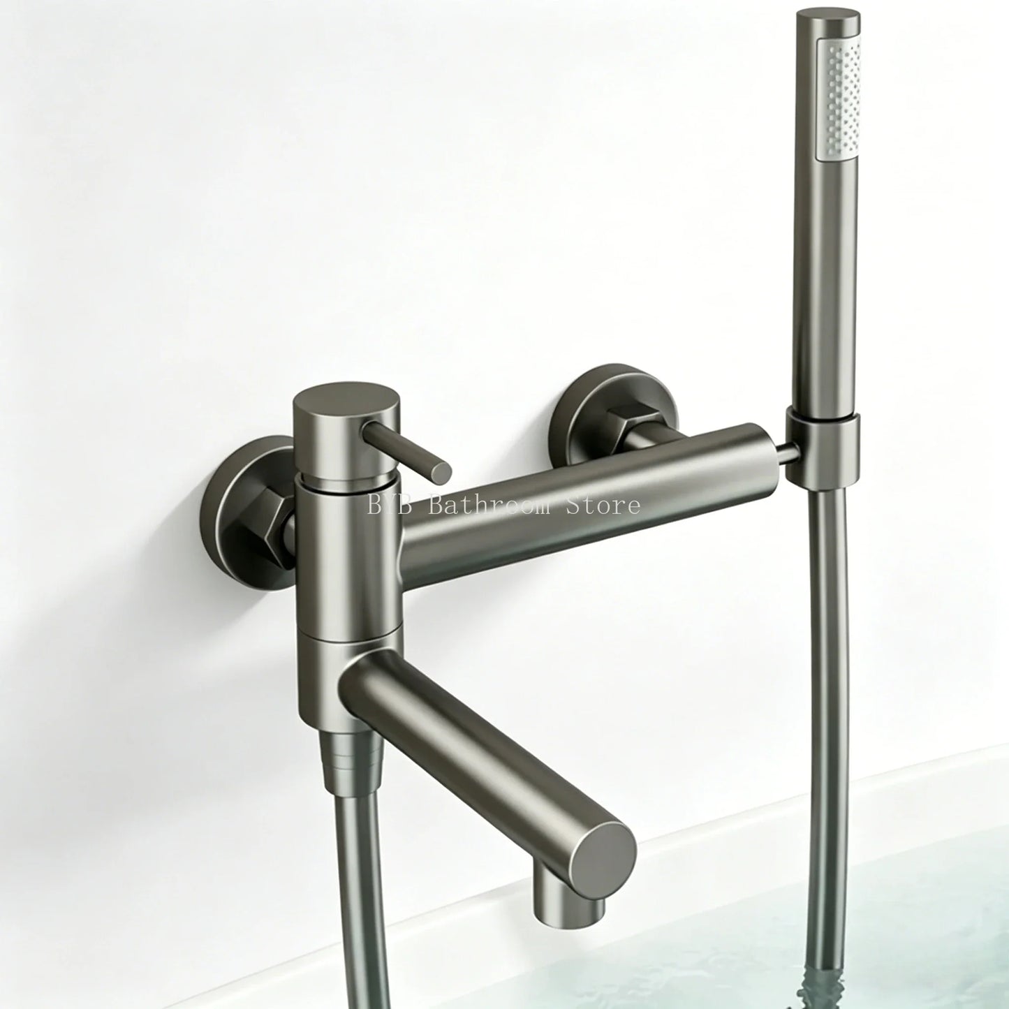 Bathroom Bathtub Shower Faucet with Swivel Tub Spout and Handhold Shower Brass Wall Mounted Hot Cold Water Mixer Bath Tap