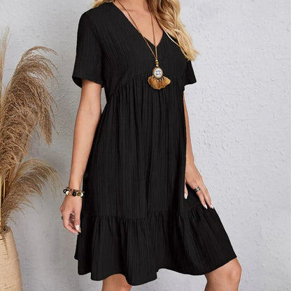 2023 Faion Women's Casual Dr Skirt Lady's Clothing Polyester Fiber A-Line Skirt ort Sve V-Ne Loose Waist Summer D...