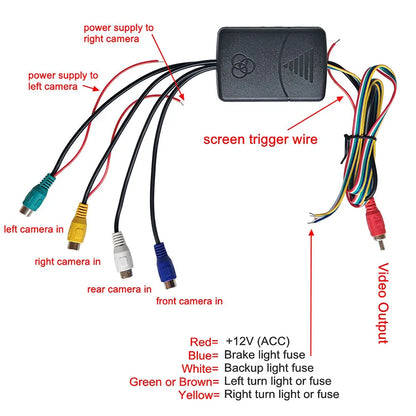 DIYSECUR 4 Cameras In 1 Video Control Image Combiner Channel Converter Box for Car Driving System Front Rear Left Right View