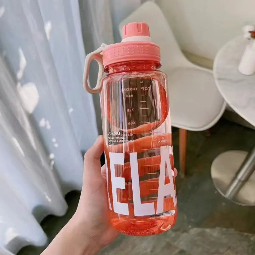 0.6L/0.8L/1L Large Capacity Water Bottles Leak Proof Lightweight Clear Drink Bottle with Handle Strap Plastic Sports Shaker Cup