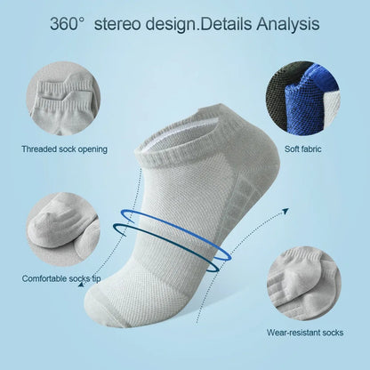 5 Pairs Short Socks Men Sports Running Socks Man Athletic Fitness Comfortable Mesh Casual Breathable Ankle Socks Black EU 38-45