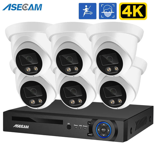 ASECAM 4K Security CCTV Camera System Kit 8MP Face Detect Audio NVR POE AI Outdoor Home Video Surveillance Camera Xmeye