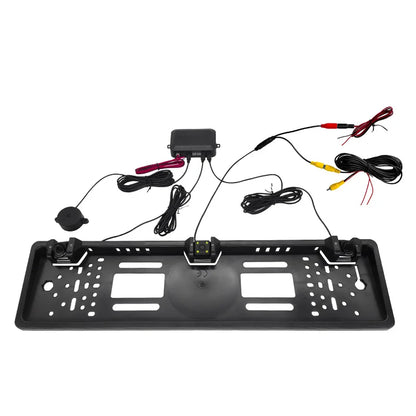 Car Camera 3in1  Parking Sensor European License Plate Frame Backup 4 LED Waterproof  Rear View Reversing Radar System